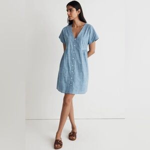 Madewell Button Front V-Neck Mini Dress